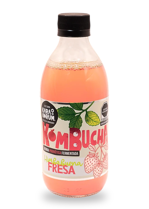 Karakorum Kombucha | La kombucha de La Laguna 17 Botella de Karakorum Kombucha sabor Hierbabuena Fresa, 355 ml