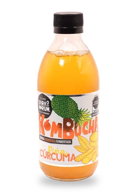 Botella de Karakorum Kombucha sabor Piña Cúrcuma, 355 ml